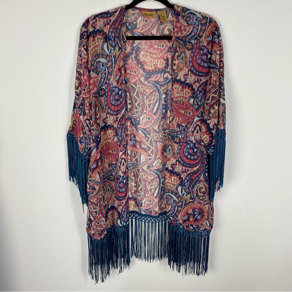 Wrangler Fringe Sheer Kimono Cardigan Western Rodeo Country